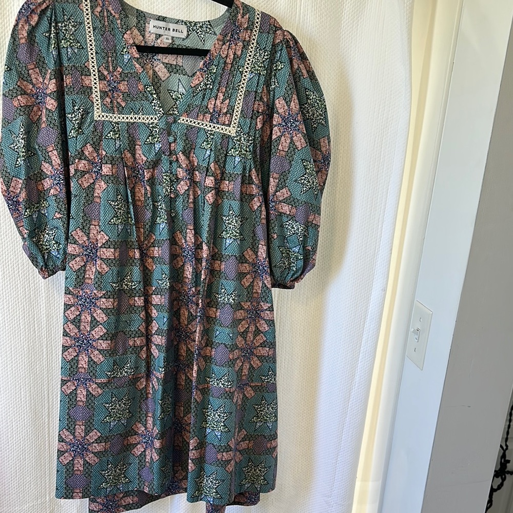 Hunter Bell Green and Pink Patterned Dress